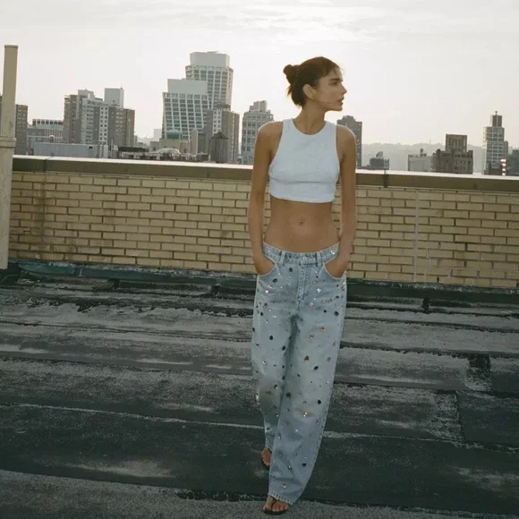 Zara | Jeans | Zara Relaxed Oversize High Waist Jeans With Jewels Zara | Jeans | Zara Relaxed Oversize High Waist Jeans With Jewels